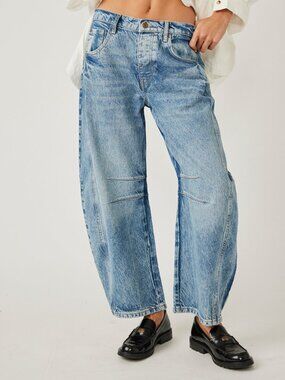 NWT Free People Good Luck Mid Rise Barrel in Ultra Light Beam